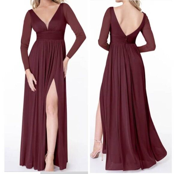 Azazie Women's Stretch Pleated Flowy Maxi Lilac Dress  Bexley‎ V Back - Picture 1 of 6